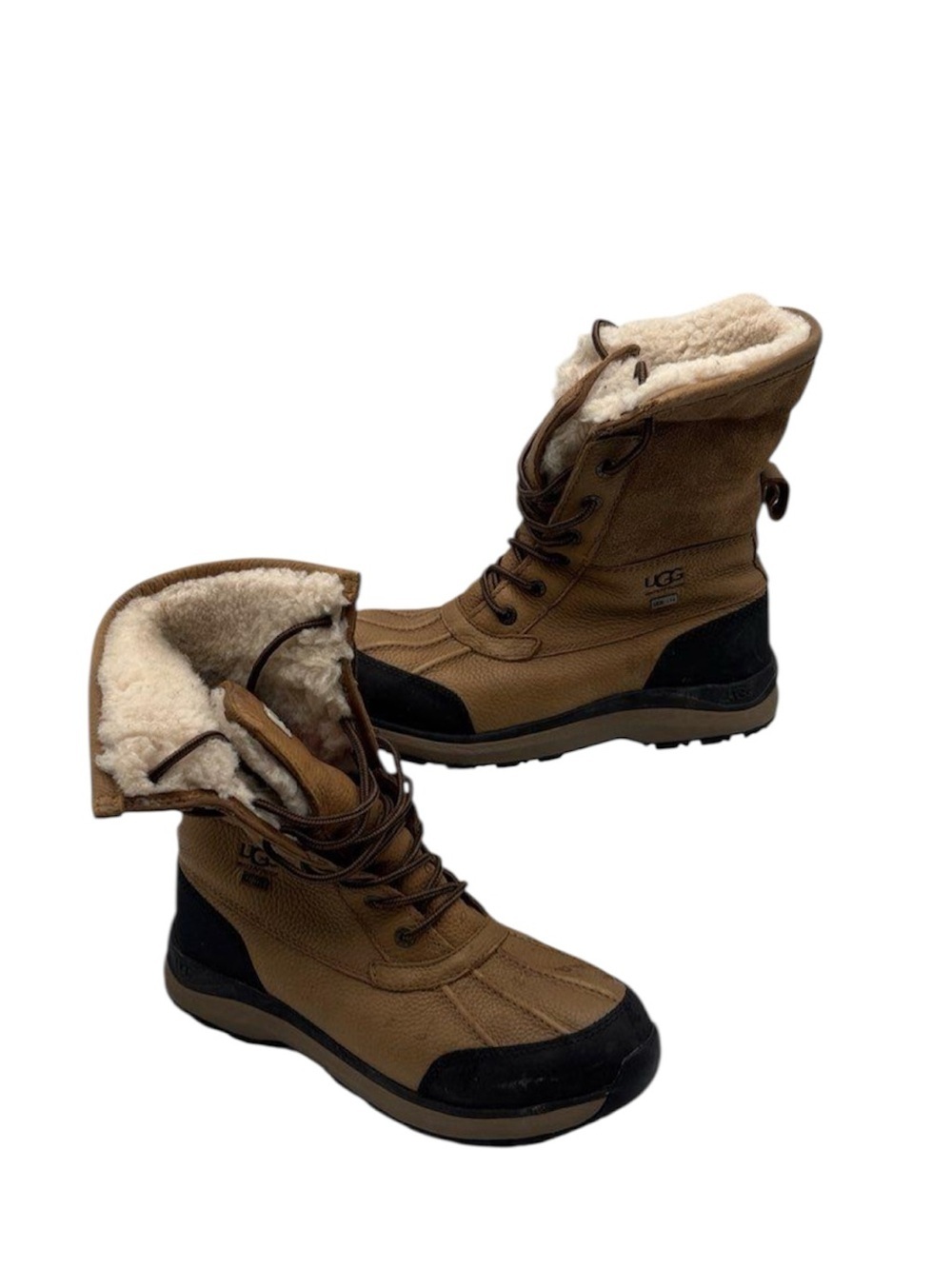 UGG Chestnut and Black Shearling Lace-Up Winter Boots